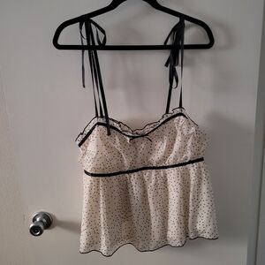 Fashion Nova Cream and Black Dotted Camisole